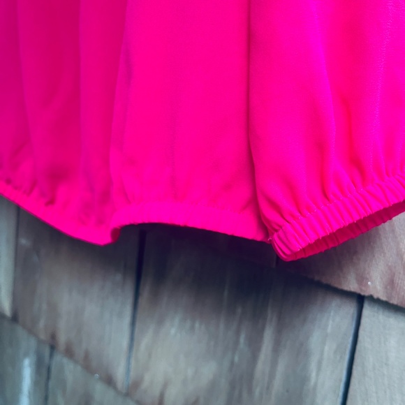 MICHAEL Michael Kors Solid Ruffle Peasant Top, Deep Pink, Long Sleeve Blouse M - Picture 8 of 15